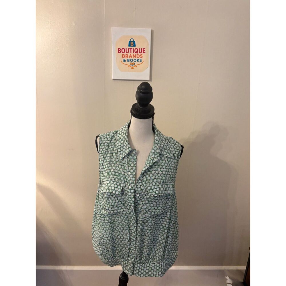 Cabi Style 5910 Women's M Green Sleeveless Button Up Blouse Pockets Sheer Top